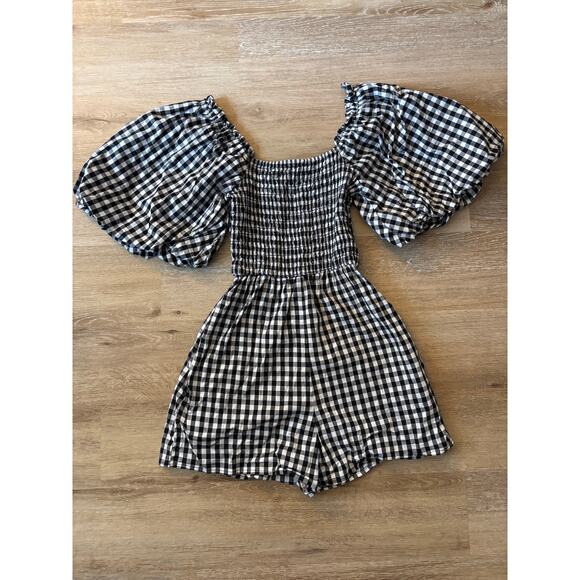 Anthropologie Self Contrast Amadi Gingham Puff Sleeve Romper - Picture 3 of 8